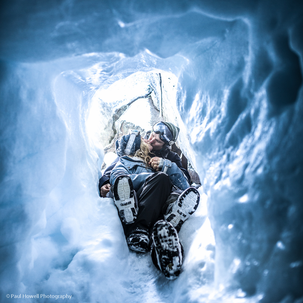 Ruapehu wedding photo in an ice cave!